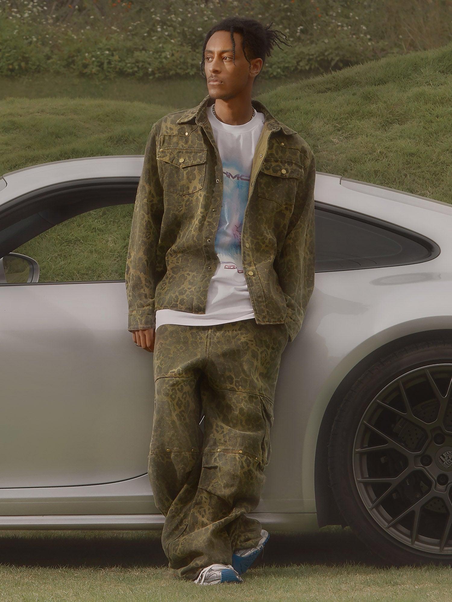 Sneakerhill Leopard Print Distressed Washed Patchwork Suit - 1971 - sneakerhillcom