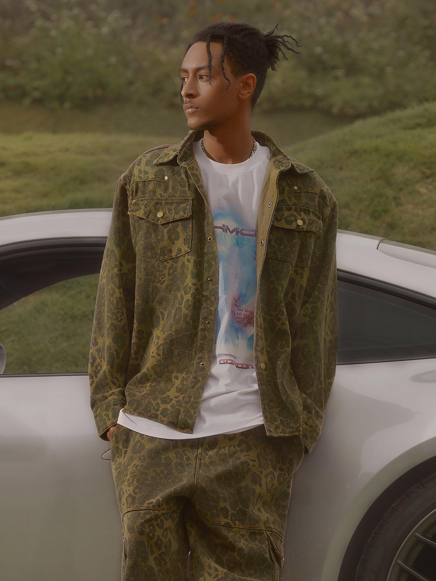 Sneakerhill Leopard Print Distressed Washed Patchwork Suit - 1971 - sneakerhillcom