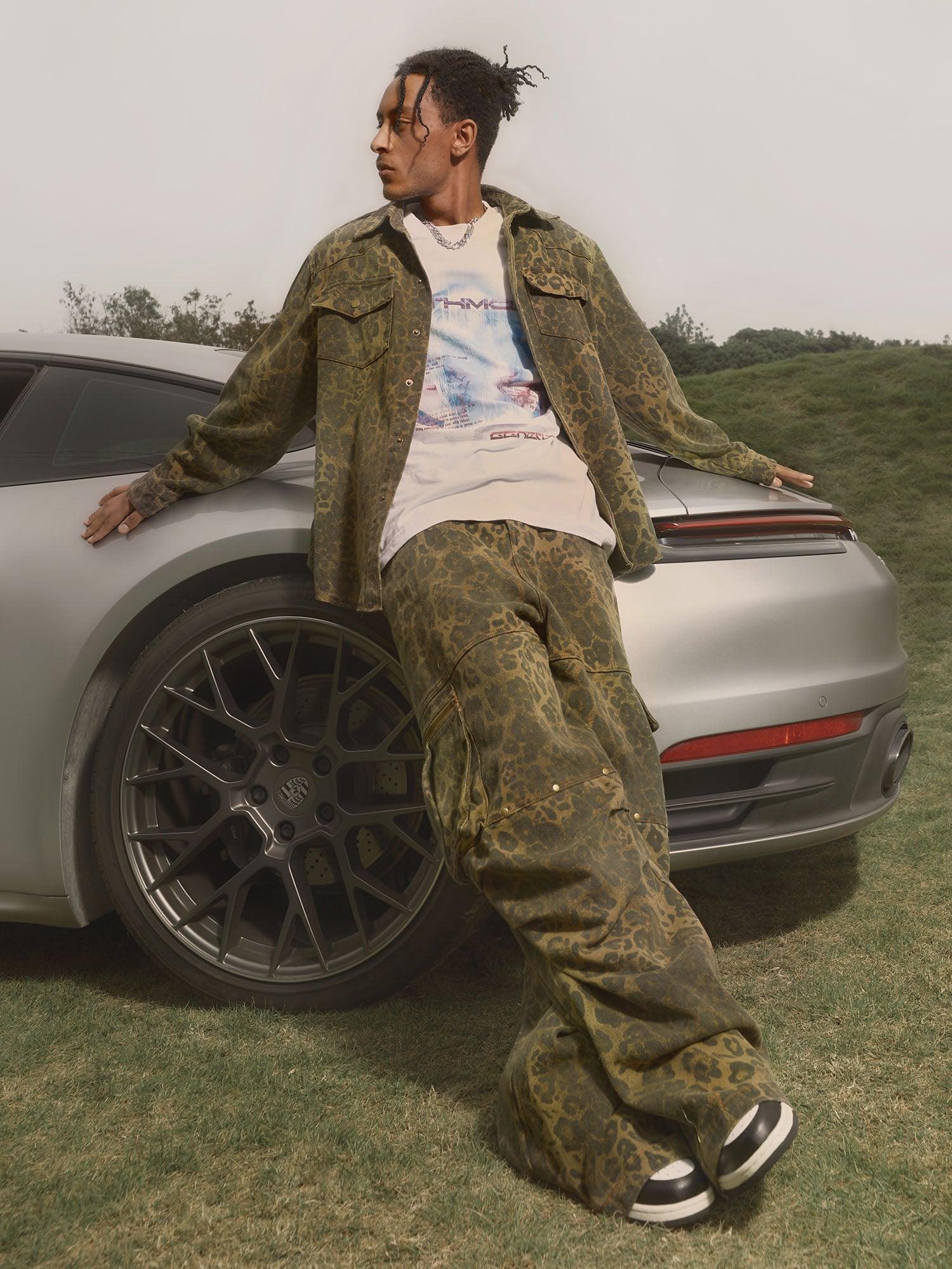 Sneakerhill Leopard Print Distressed Washed Patchwork Suit - 1971 - sneakerhillcom