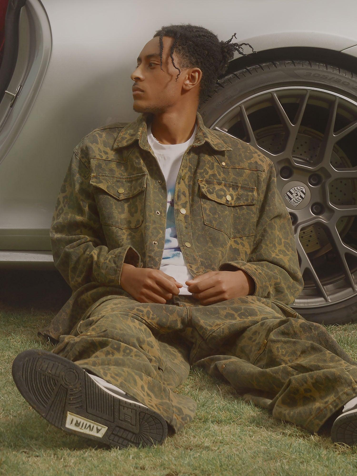 Sneakerhill Leopard Print Distressed Washed Patchwork Suit - 1971 - sneakerhillcom