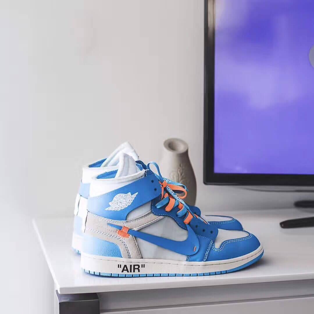 Custom Air Jordan 1 OFF-White Blue Sneakers - sneakerhillcom
