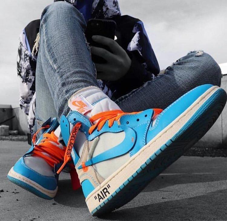 Custom Air Jordan 1 OFF-White Blue Sneakers - sneakerhillcom