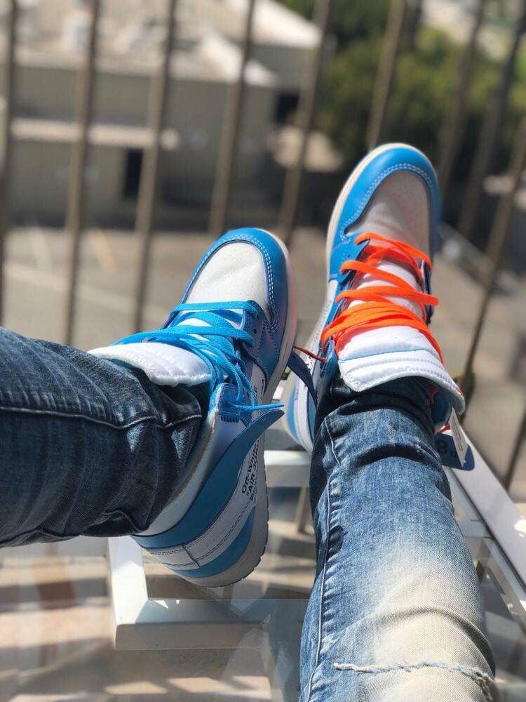 Custom Air Jordan 1 OFF-White Blue Sneakers - sneakerhillcom