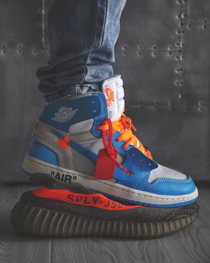 Custom Air Jordan 1 OFF-White Blue Sneakers - sneakerhillcom