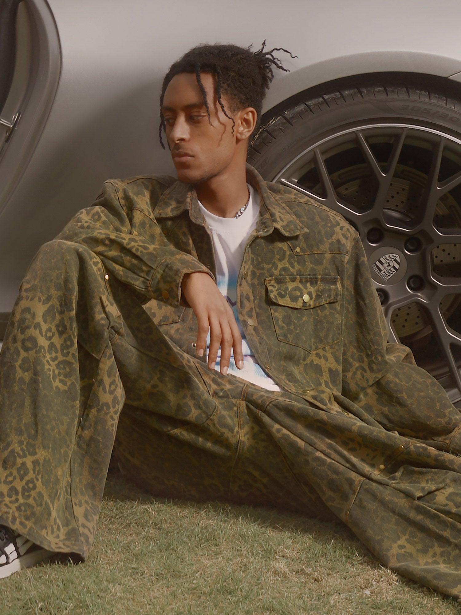 Sneakerhill Leopard Print Distressed Washed Patchwork Suit - 1971 - sneakerhillcom