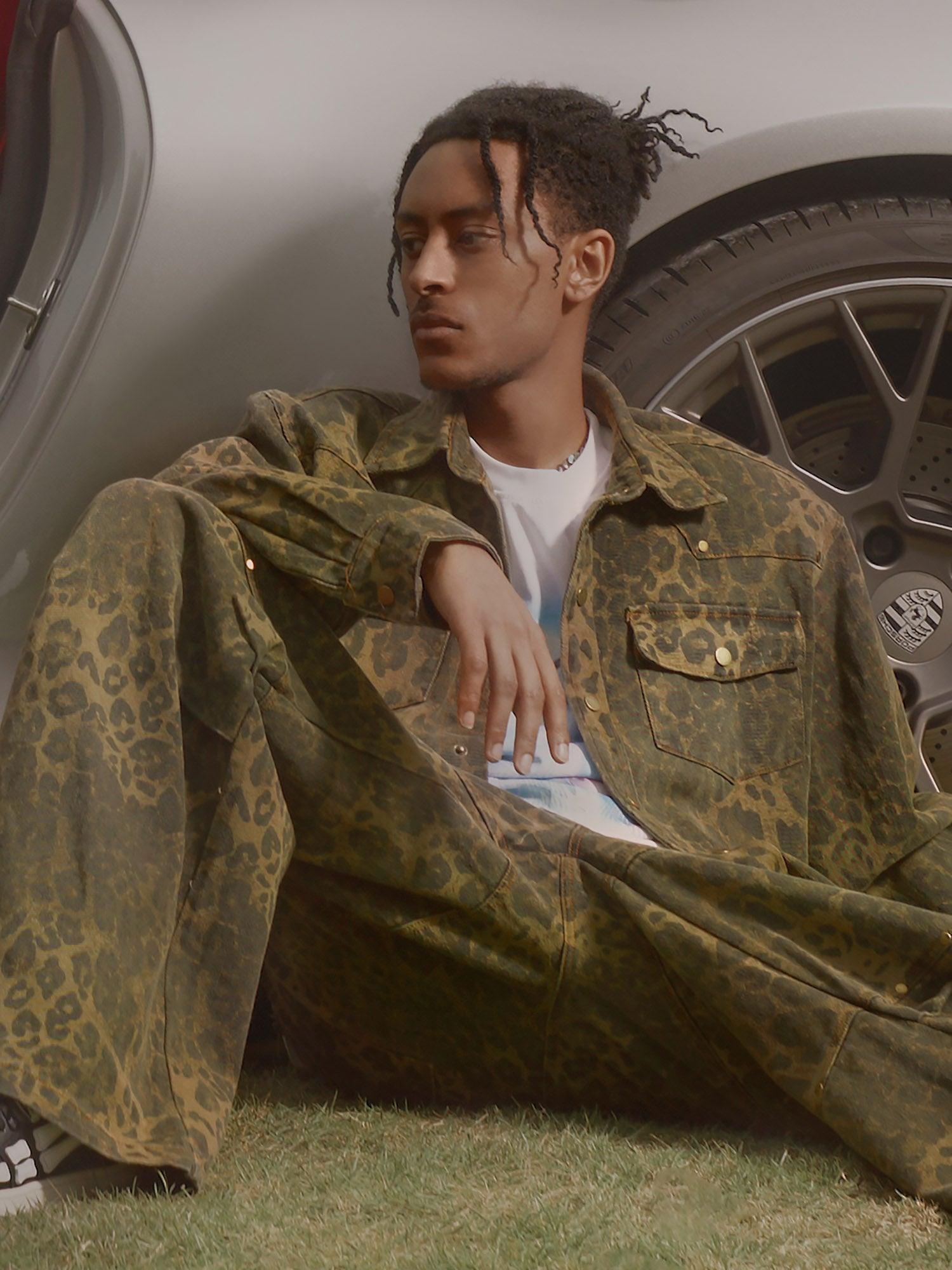 Sneakerhill Leopard Print Distressed Washed Patchwork Suit - 1971 - sneakerhillcom