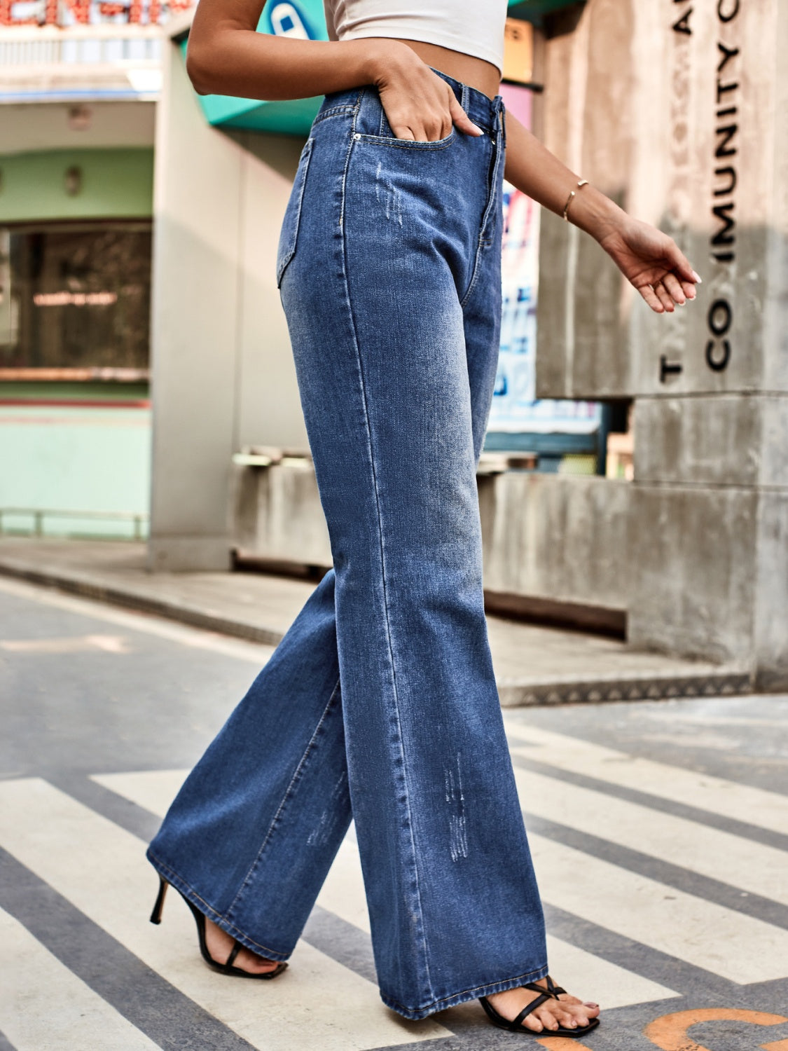 High Rise Bootcut Jeans with Pockets Trendsi