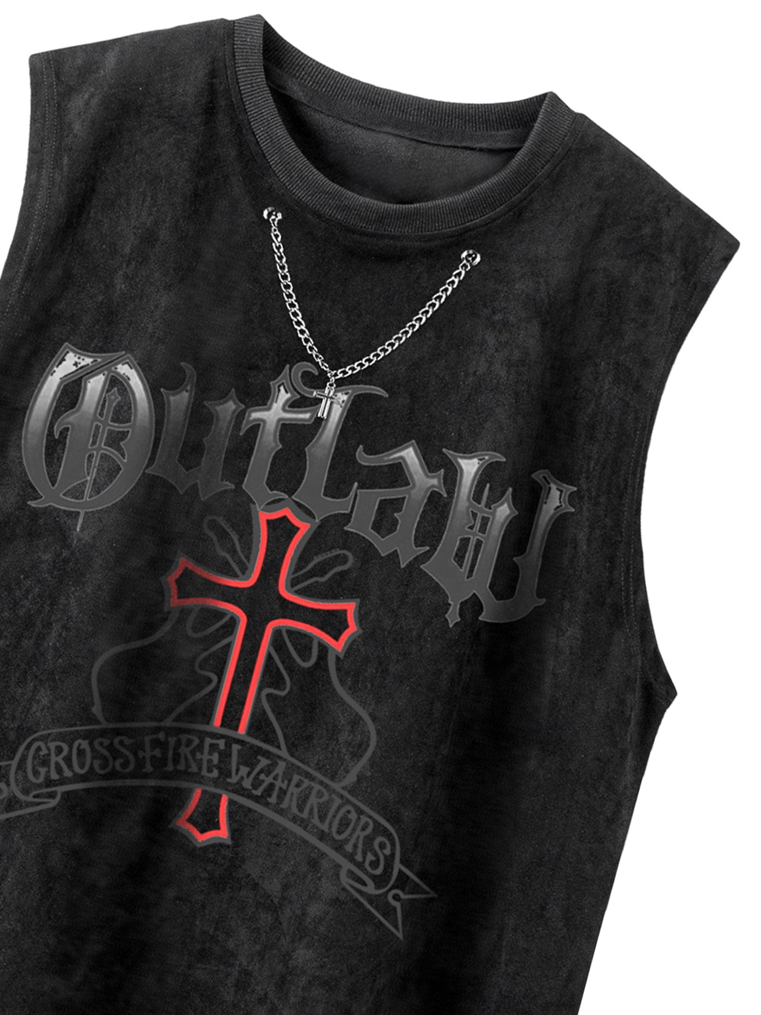 Sneakerhill Cross Chain Suede Street Rap Sleeveless Vest SP240704LIAB