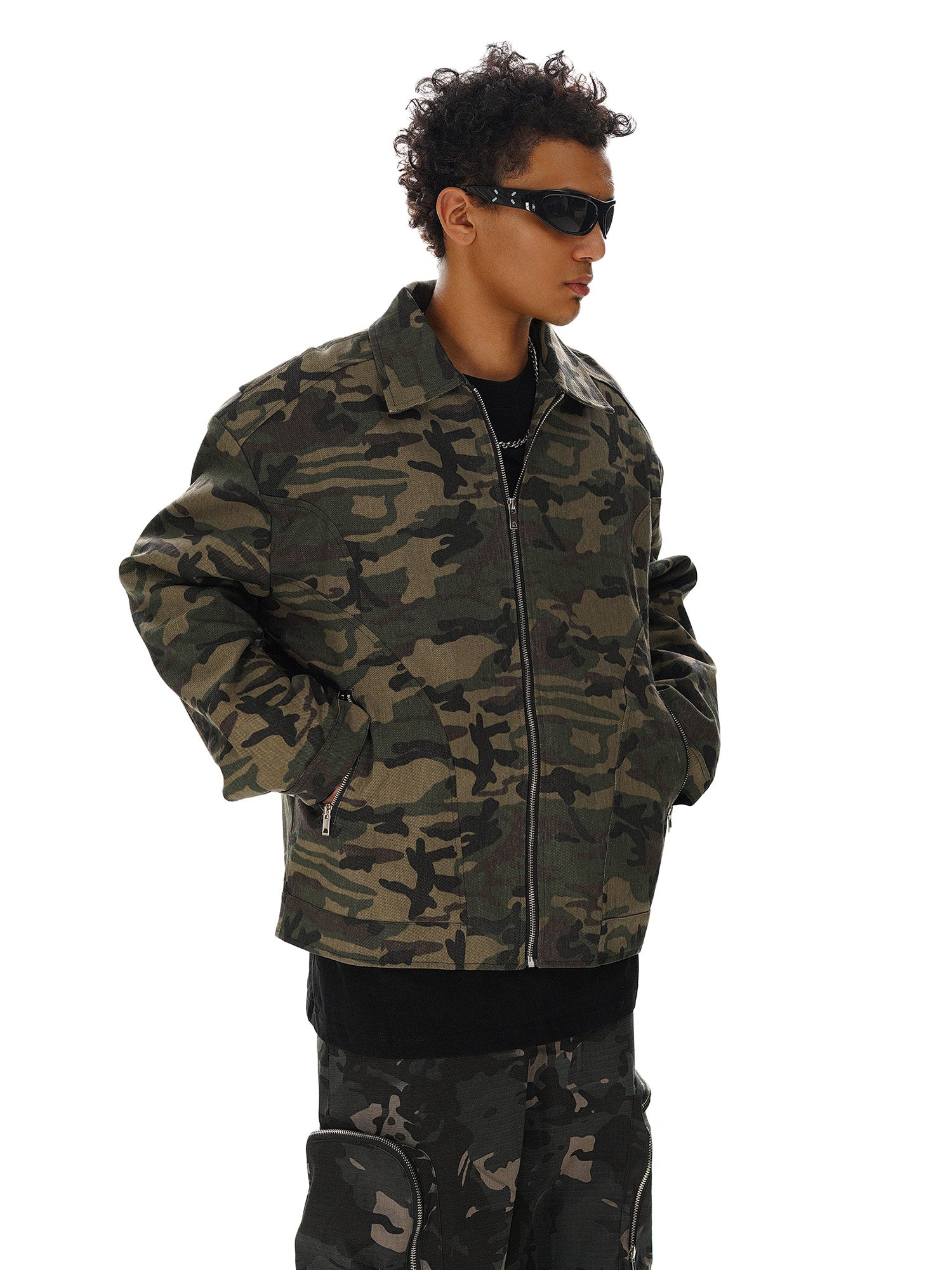 Sneakerhill Hip-hop Shoulder Pad Camouflage Washed Jacket - sneakerhillcom