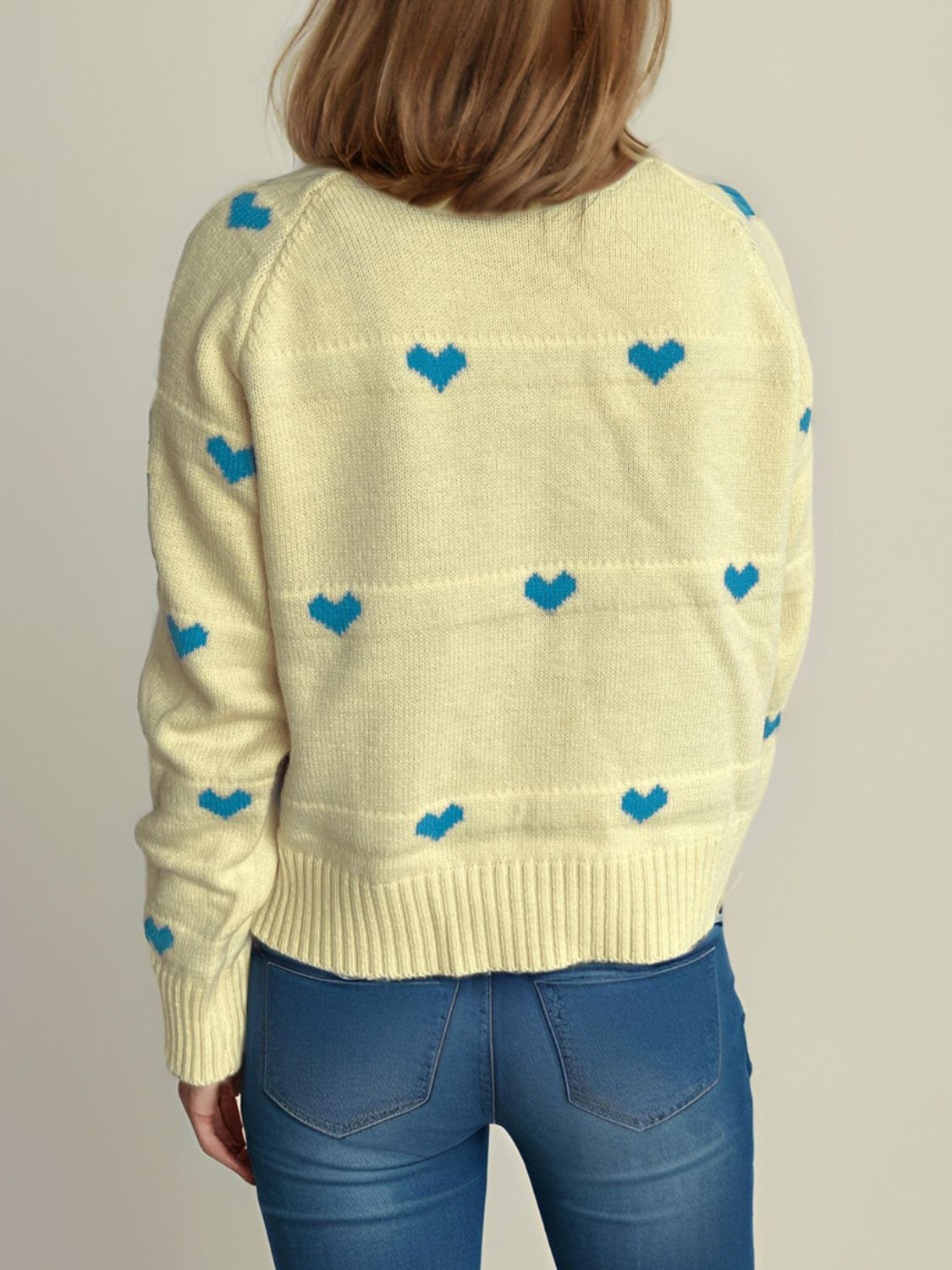 Heart Round Neck Zip Up Cardigan Trendsi