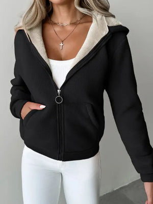 Full Size Zip Up Long Sleeve Hooded Outerwear Trendsi