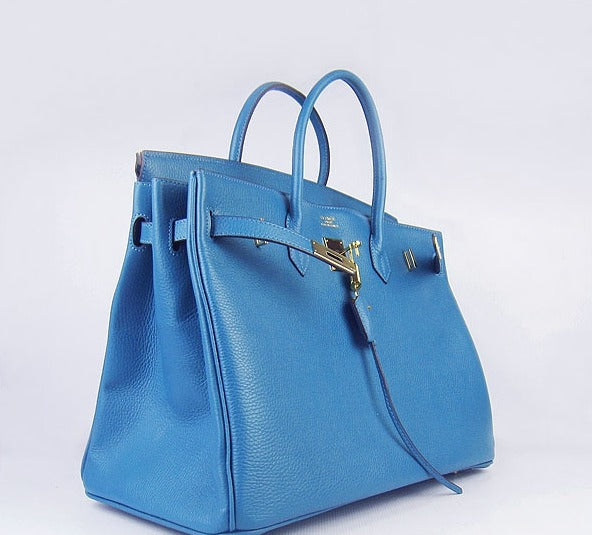 Birkin 35cm Togo Leather Handbags 6099 Blue Golden Kilta bags