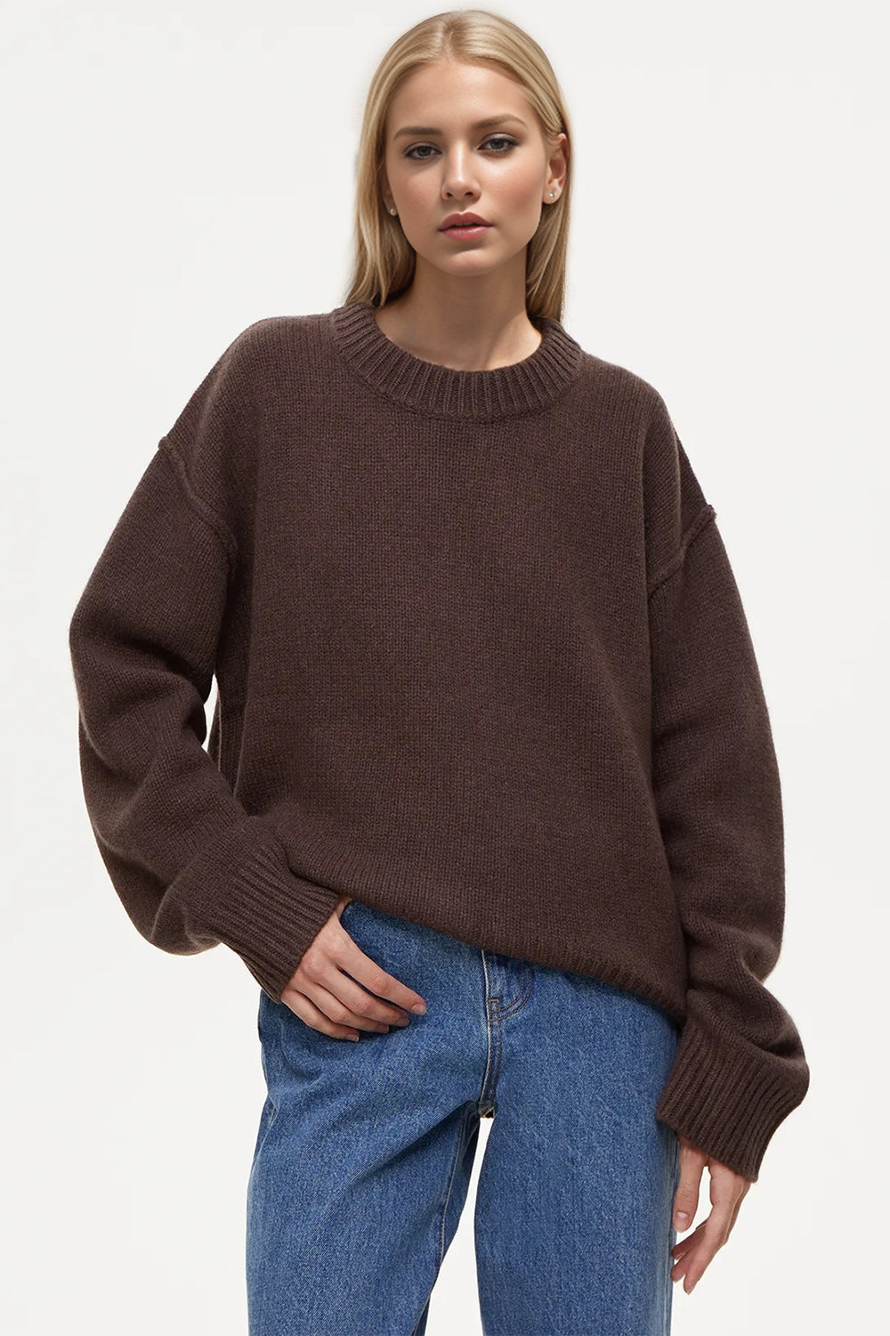 Basic Bae Round Neck Dropped Shoulder Sweater Trendsi