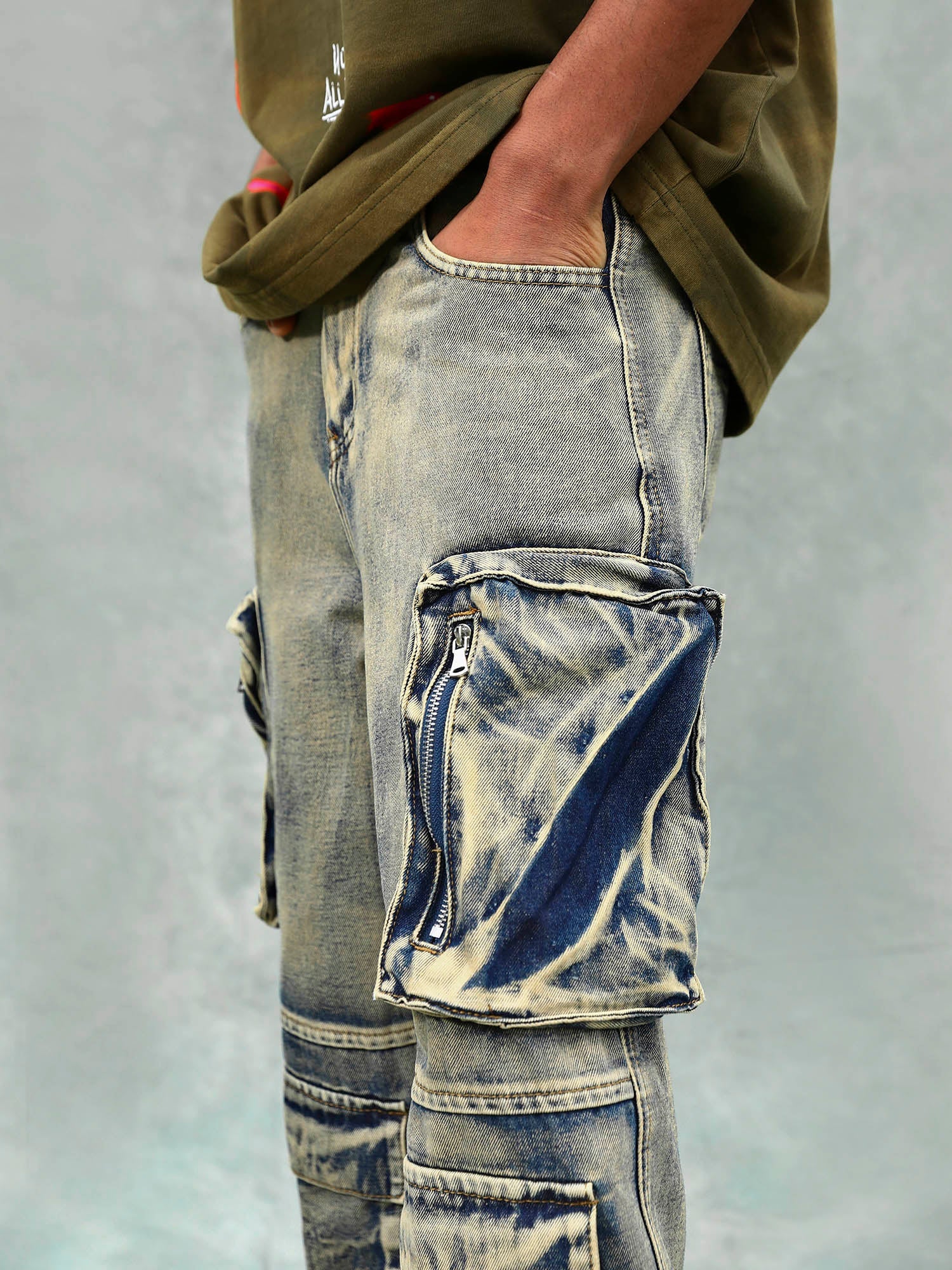 Sneakerhill Vintage Washed Multifunctional Denim Overalls - 1967 SP240220QDMD