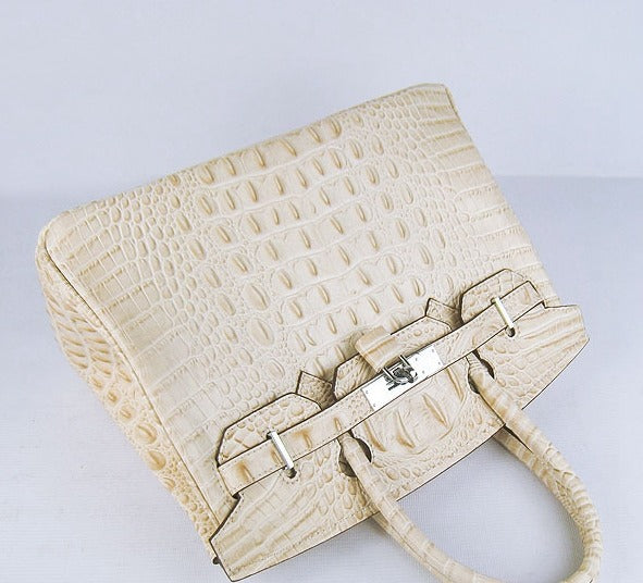 Birkin 30cm Crocodile Head Vein Handbags Beige Silver - sneakerlandnet