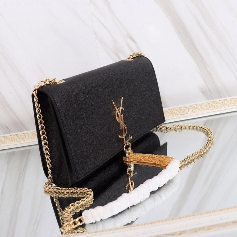 Sneakerhill - Medium Kate Tassel Bag With Chain Black - sneakerhillcom