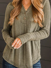 Textured V-Neck Long Sleeve T-Shirt Trendsi