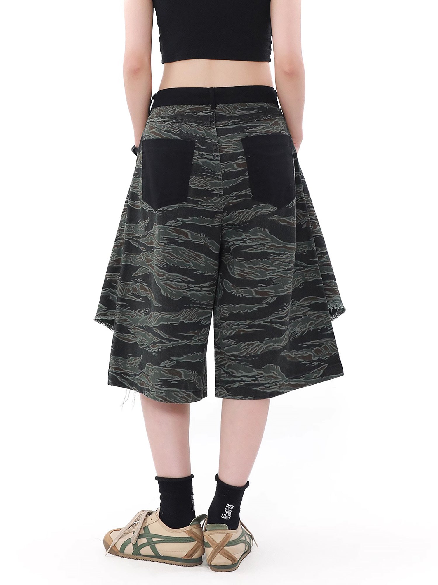 Sneakerhill High Street Patchwork Camouflage Contrast Denim Jorts