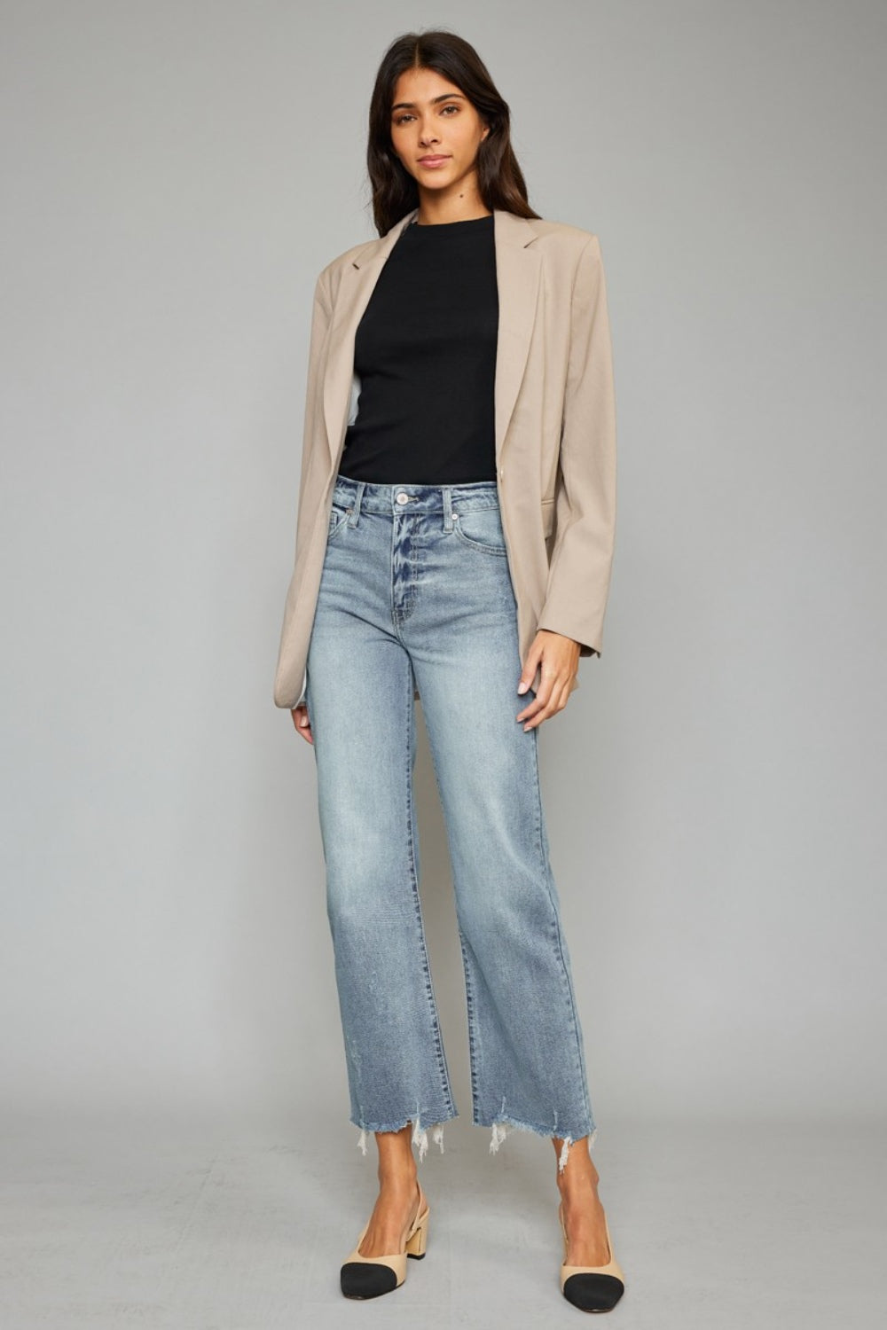 Kancan High Waist Raw Hem Cropped Wide Leg Jeans Trendsi