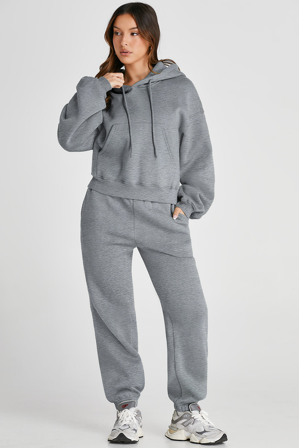 Dropped Shoulder Hooded Top and Pants Active Set Trendsi