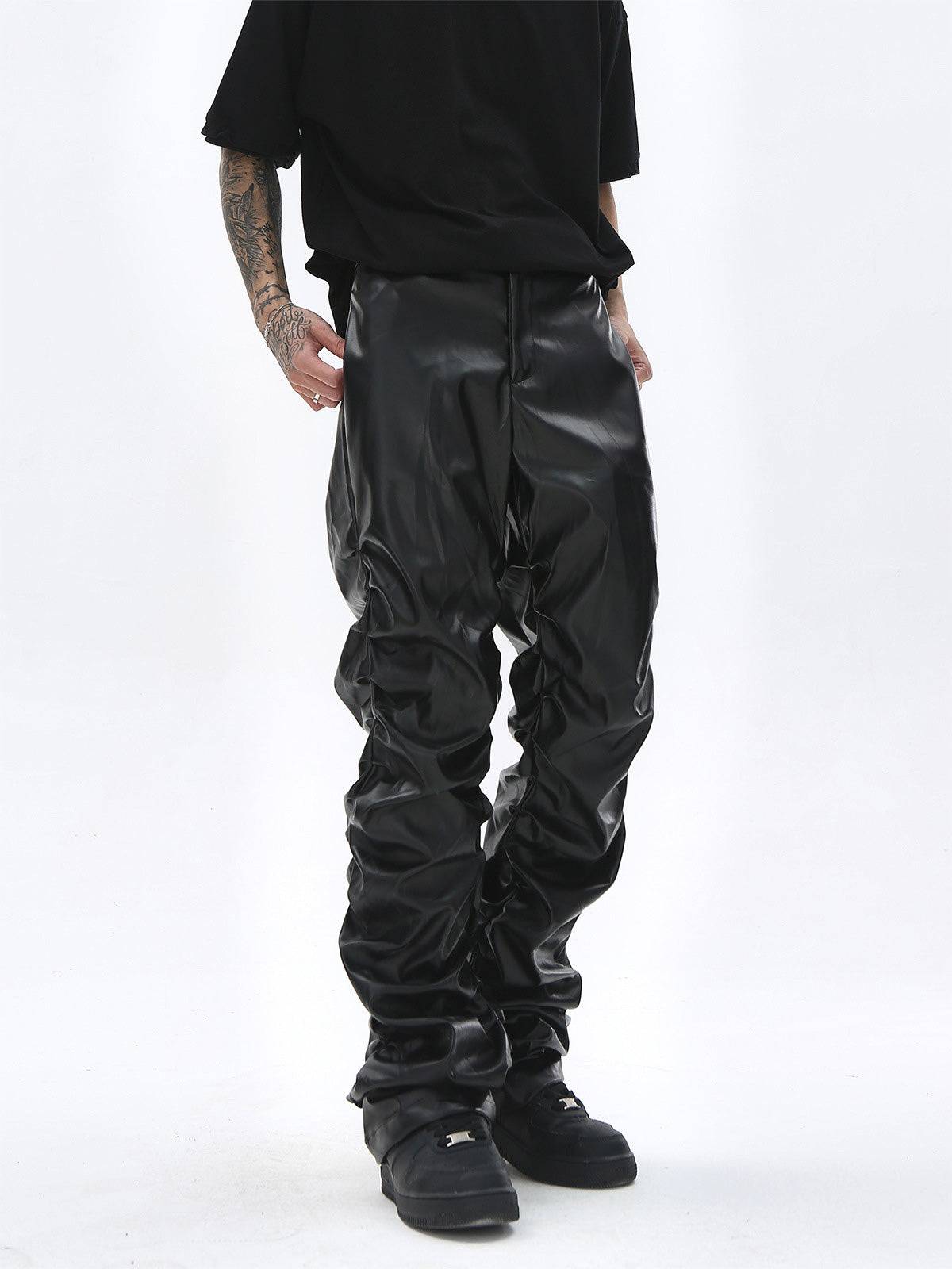 Sneakerhill Punk Style Pleated Leather Pants - 2195 SP240919W89H