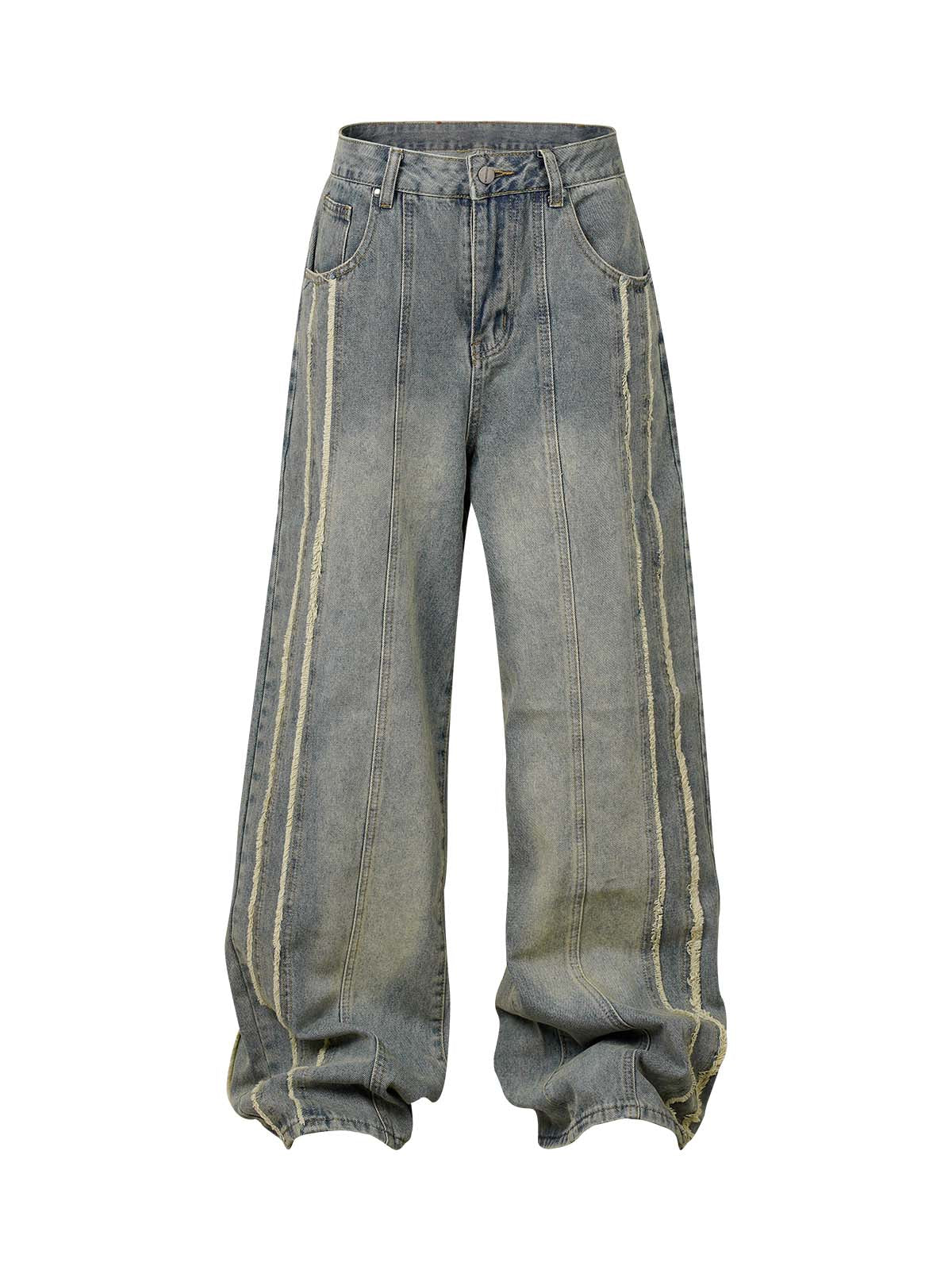 Sneakerhill Washed Distressed Raw Edge Baggy Jeans - sneakerhillcom