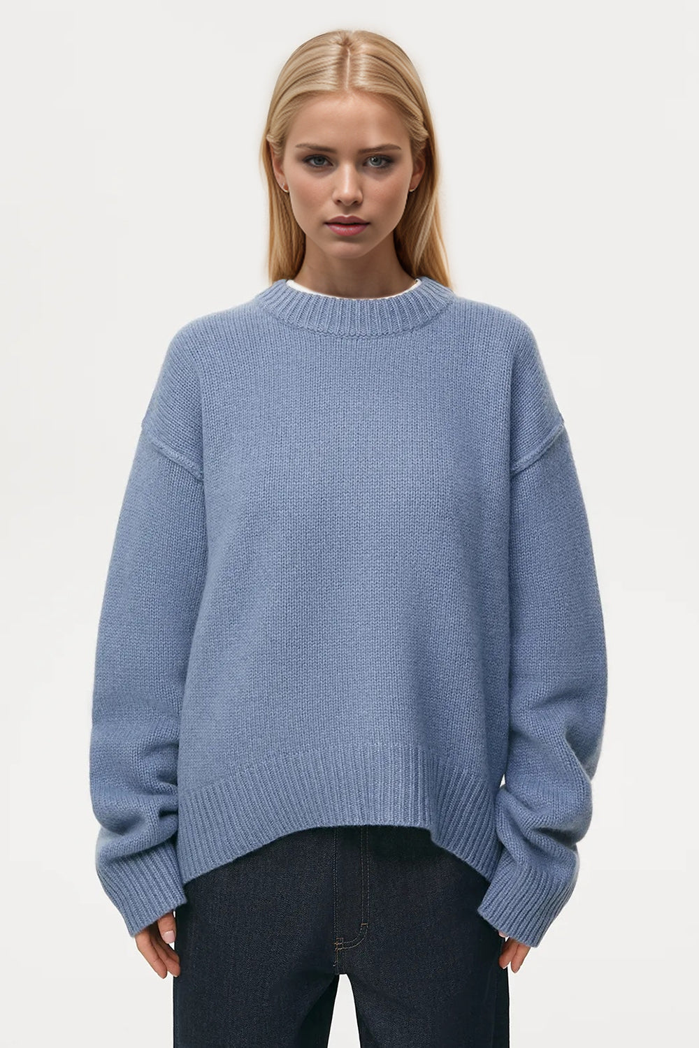 Basic Bae Round Neck Dropped Shoulder Sweater Trendsi