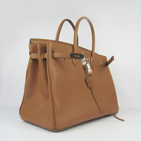 Birkin 35cm Togo Leather Handbags 6099 Light Coffee Silve Kilta bags