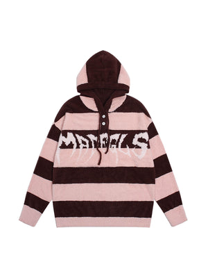 Sneakerhill Jacquard Knit hooded Striped Sweater