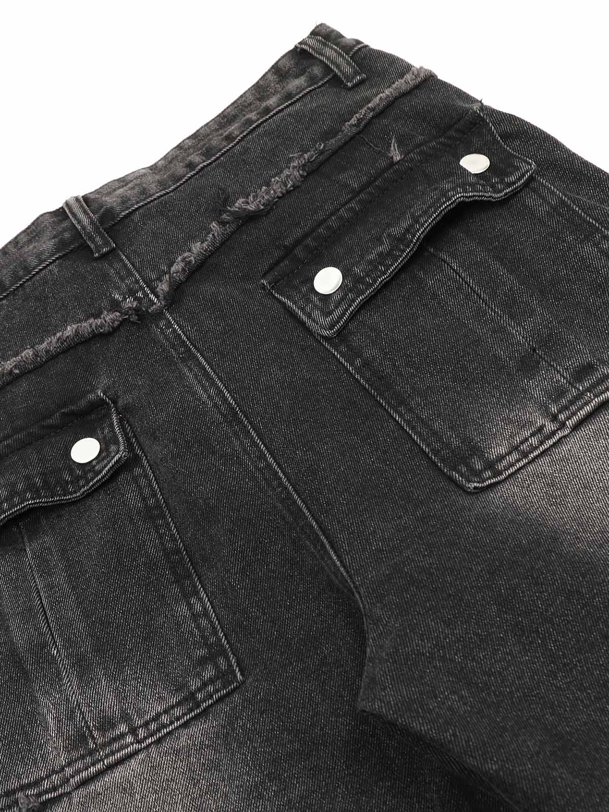 Sneakerhill Detressed Raw Edge Multi-pocket Cargo Jeans - sneakerhillcom