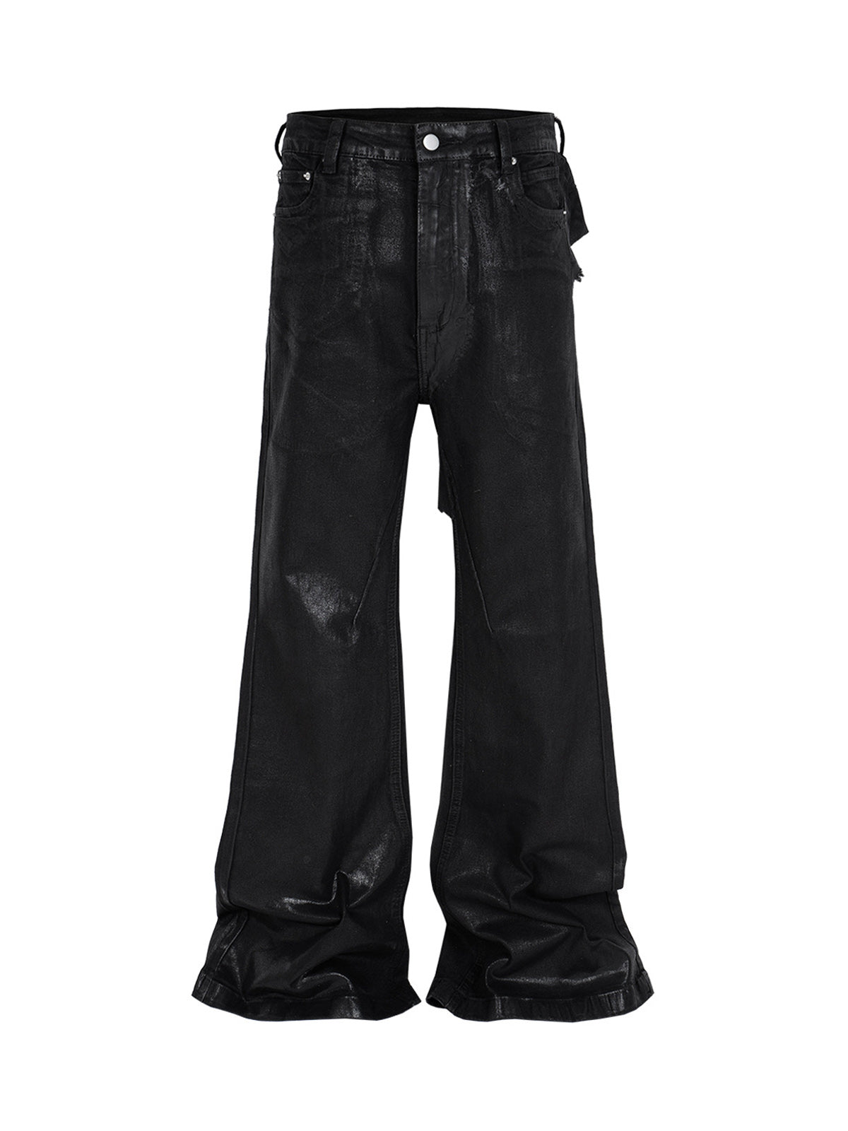 Sneakerhill Black Wax Coated Flare Jeans - sneakerhillcom