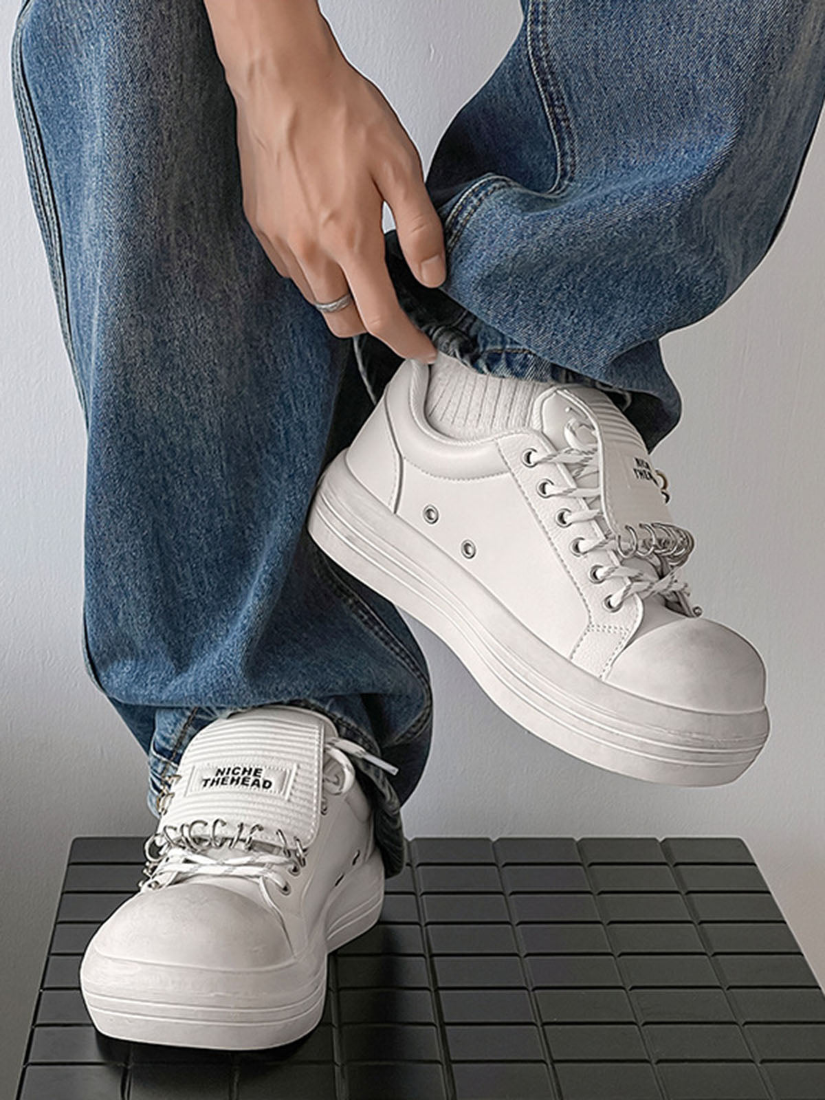 Sneakerhill Punk Metal Ring Platform Sneakers - sneakerhillcom