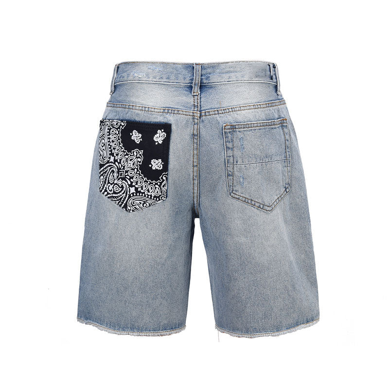 Checkered Paisley Shorts - Washed Blue - sneakerhillcom