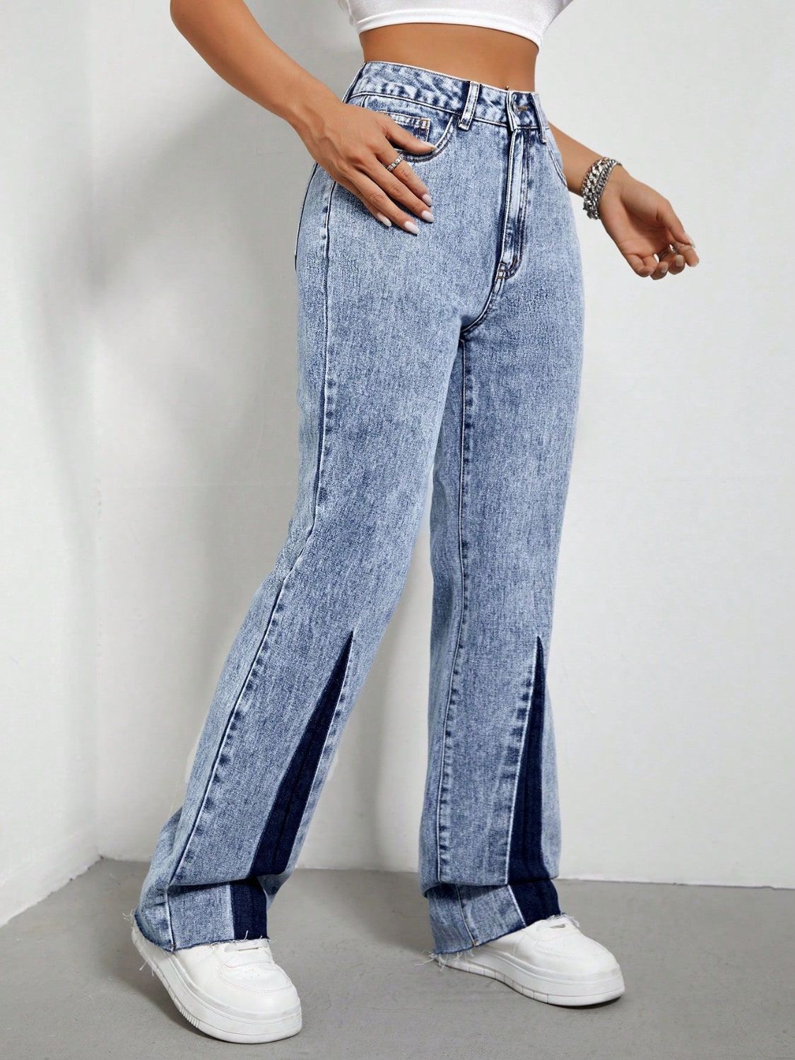 Contrast Bootcut Jeans with Pockets Trendsi