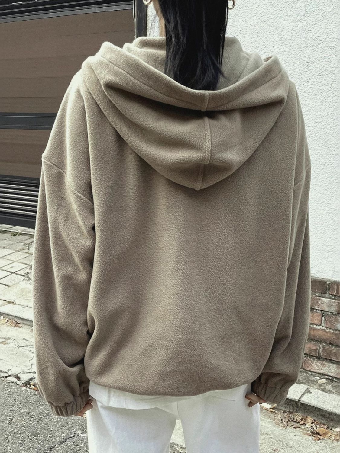 Mountain Quarter Zip Long Sleeve Hoodie Trendsi