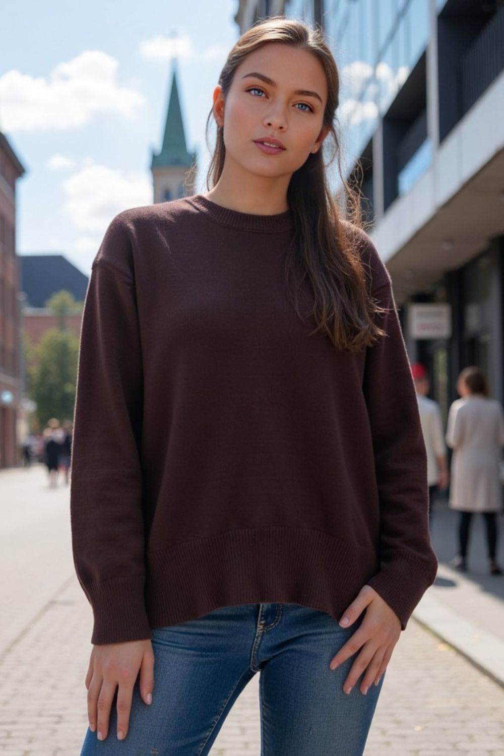 Basic Bae Round Neck Dropped Shoulder Sweater Trendsi