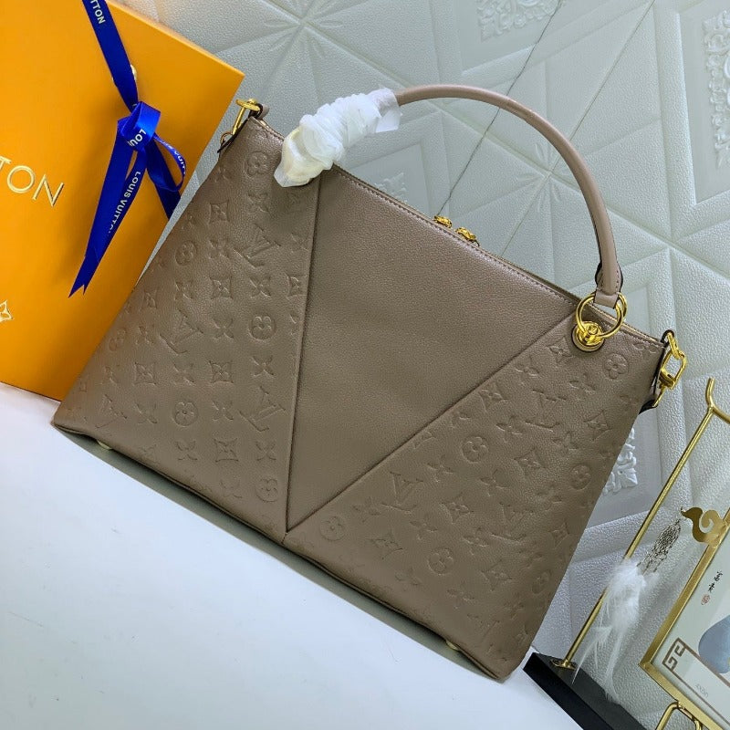 Sneakerhill - Taupe Monogram Leather Handbag - sneakerhillcom