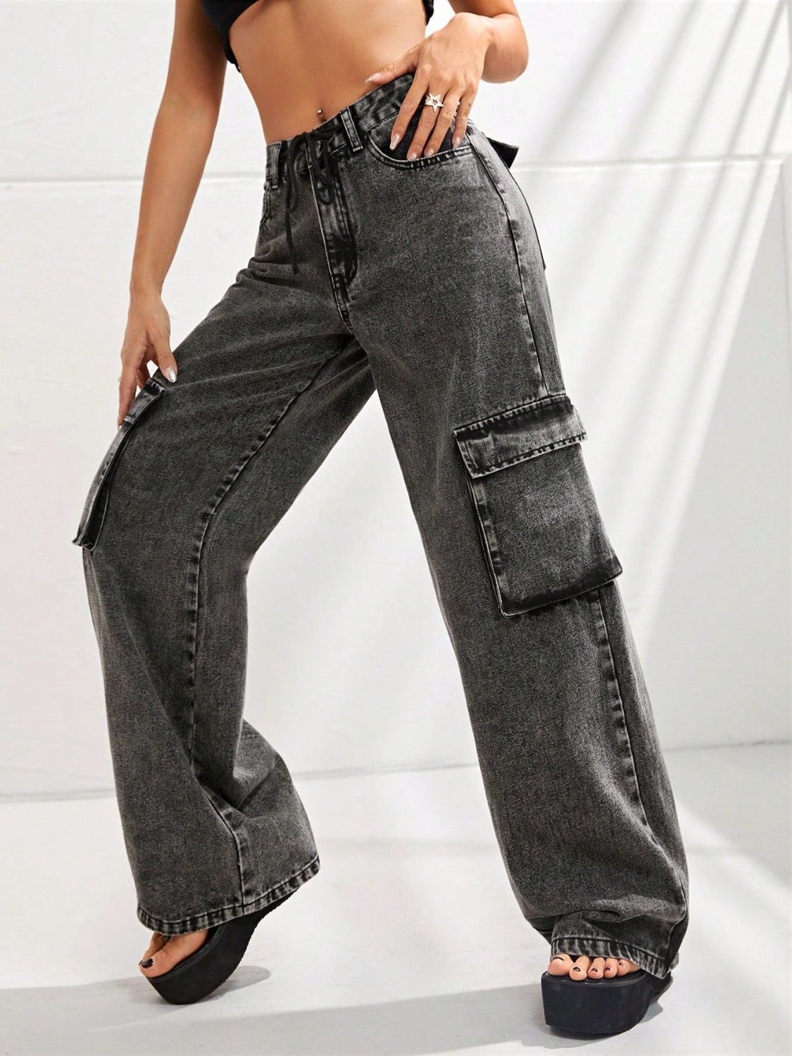 Wide Leg Jeans with Pockets Trendsi