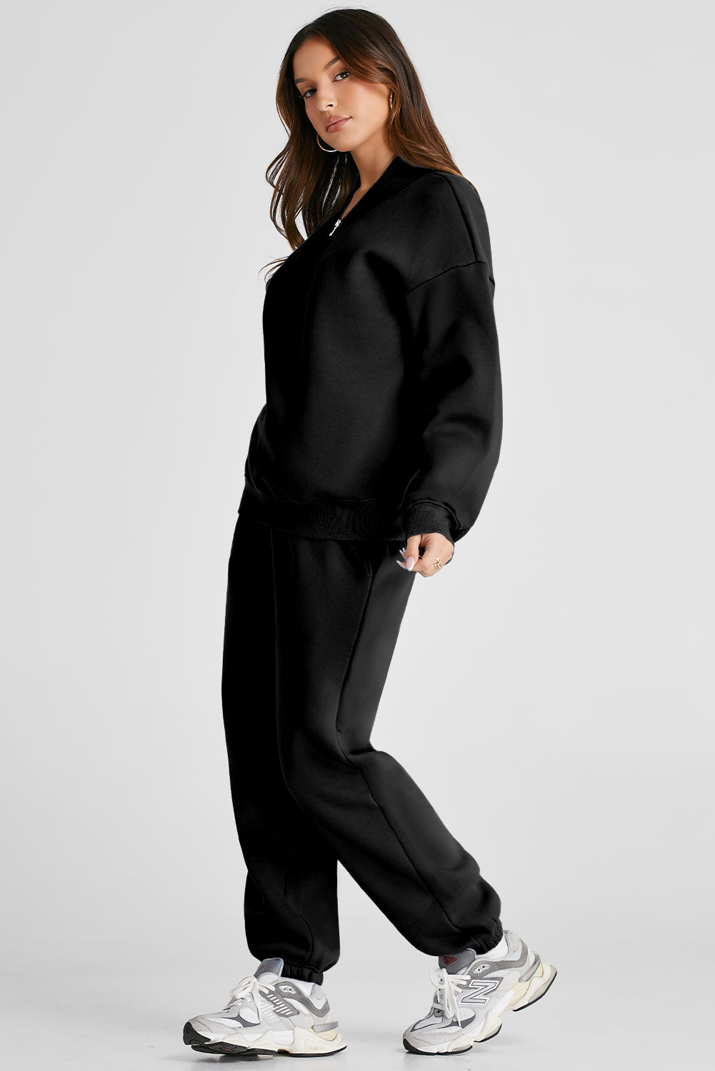 Quarter Zip Long Sleeve Top and Pants Set Trendsi