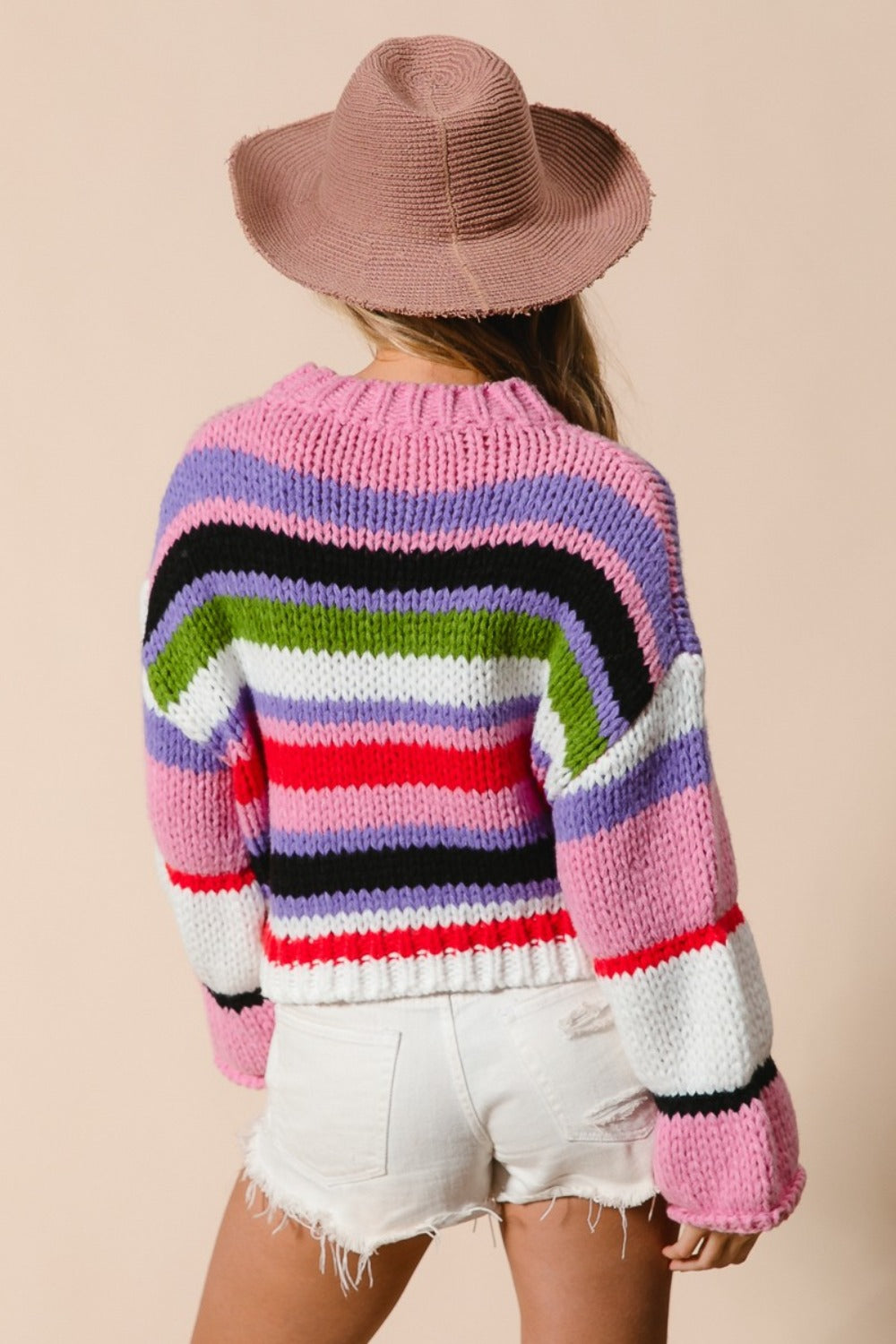 BiBi Multi Color Striped Cropped Sweater Trendsi