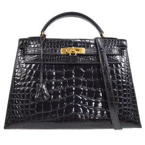 KELLY 32 SELLIER Black Alligator Kilta bags