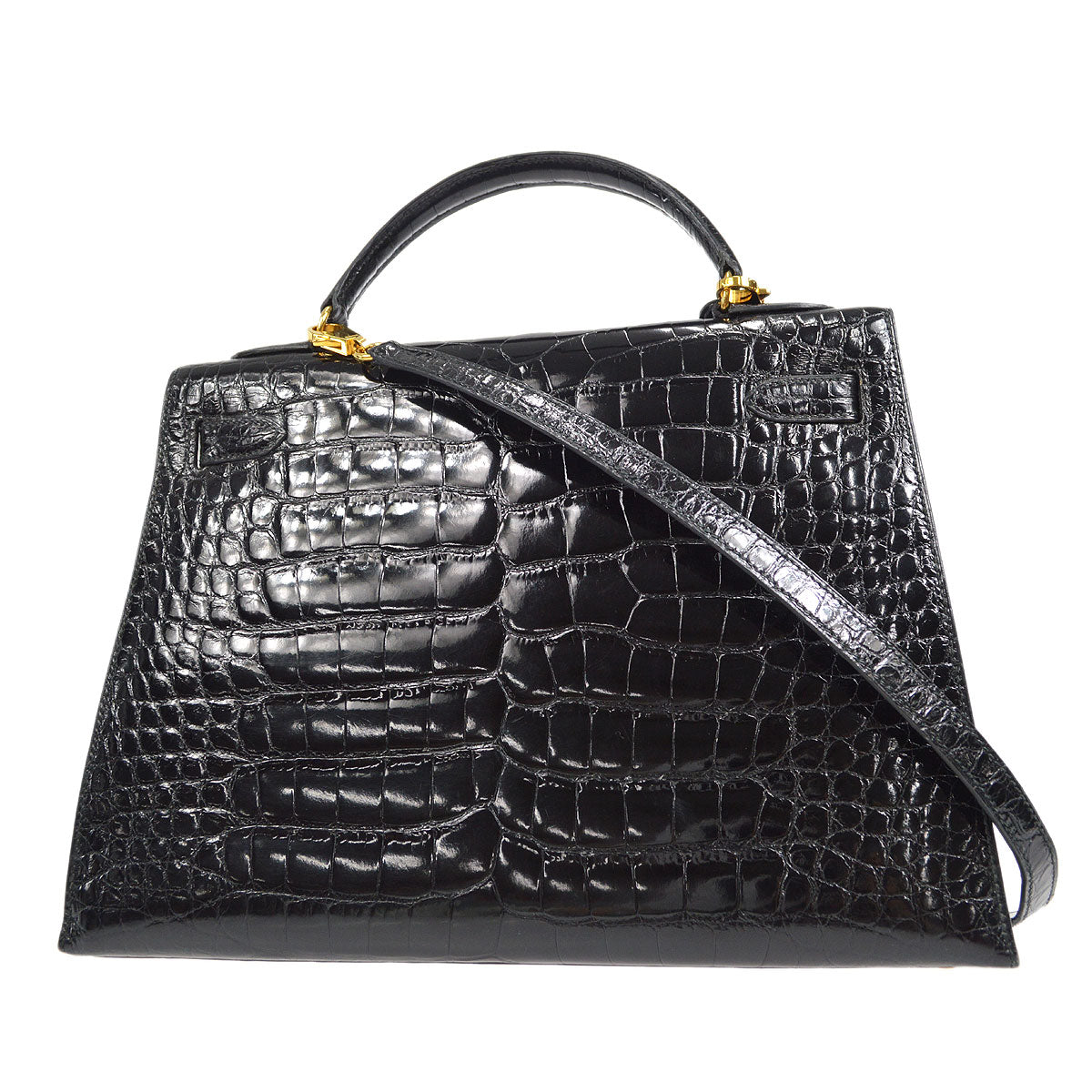 KELLY 32 SELLIER Black Alligator Kilta bags