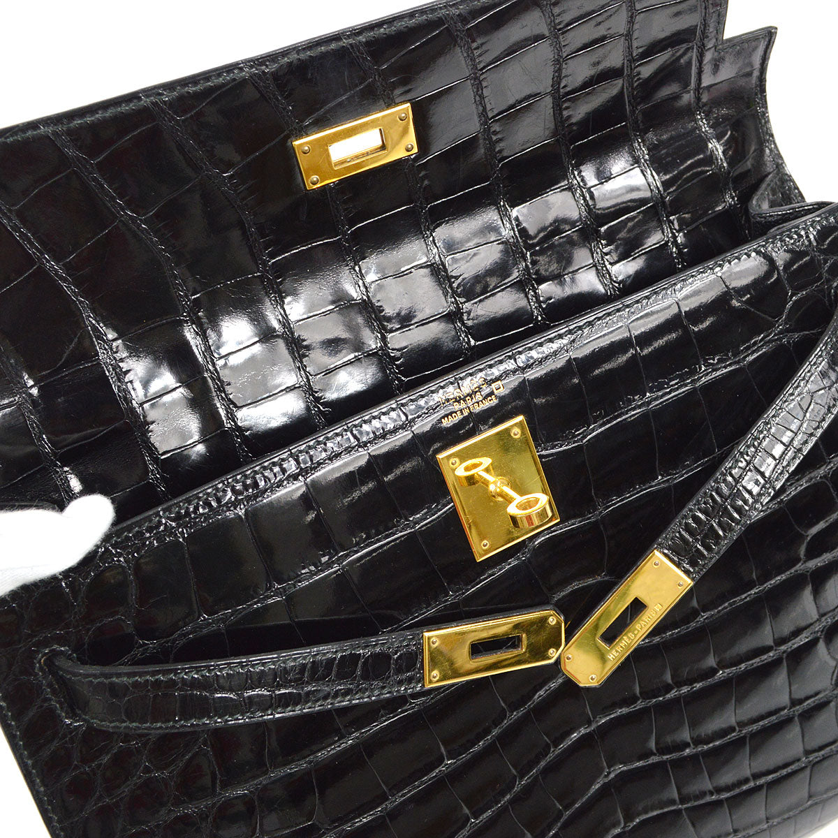 KELLY 32 SELLIER Black Alligator Kilta bags