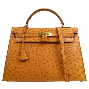 KELLY 32 SELLIER Chestnut Ostrich Kilta bags