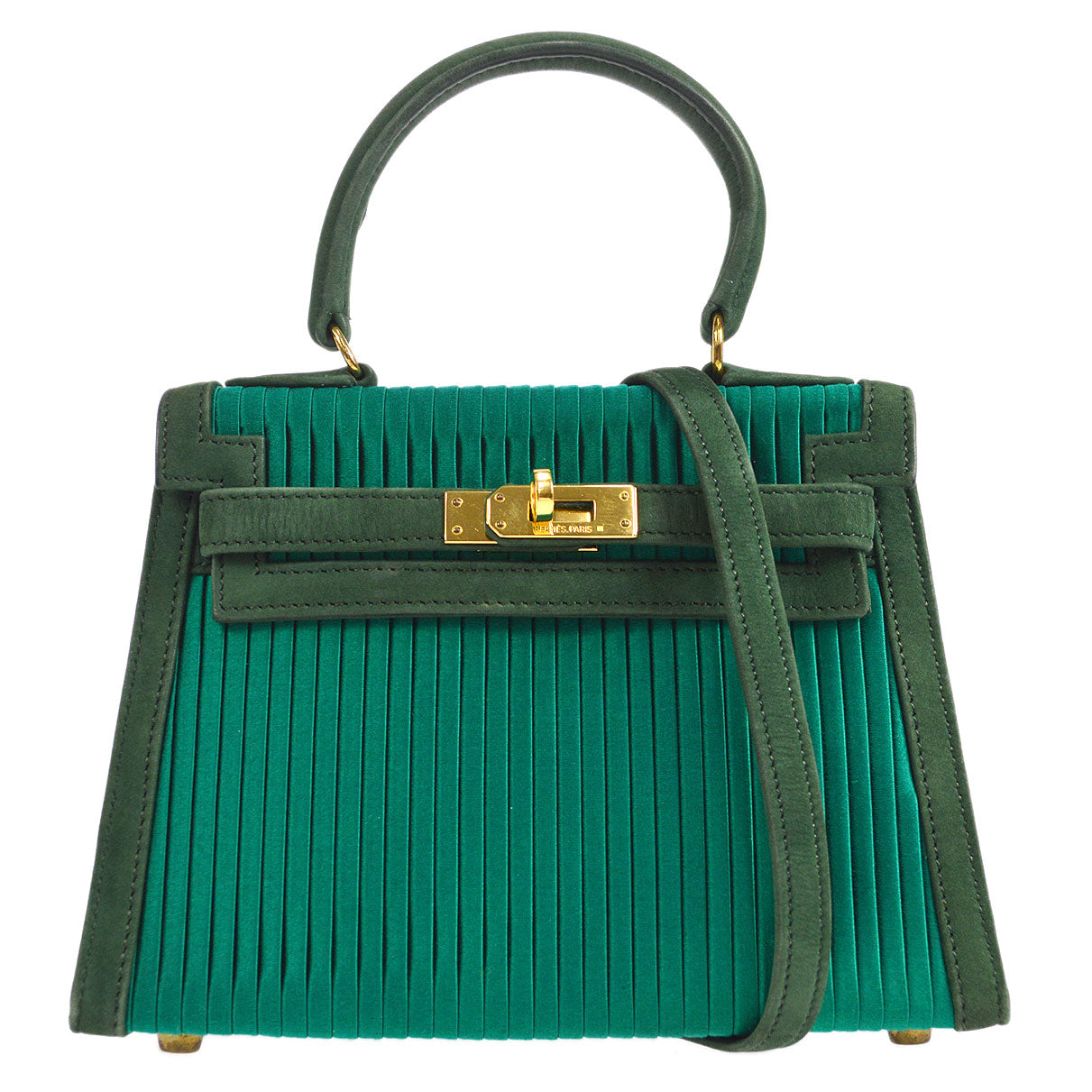 KELLY 20 SELLIER Green Pleated Satin Kilta bags