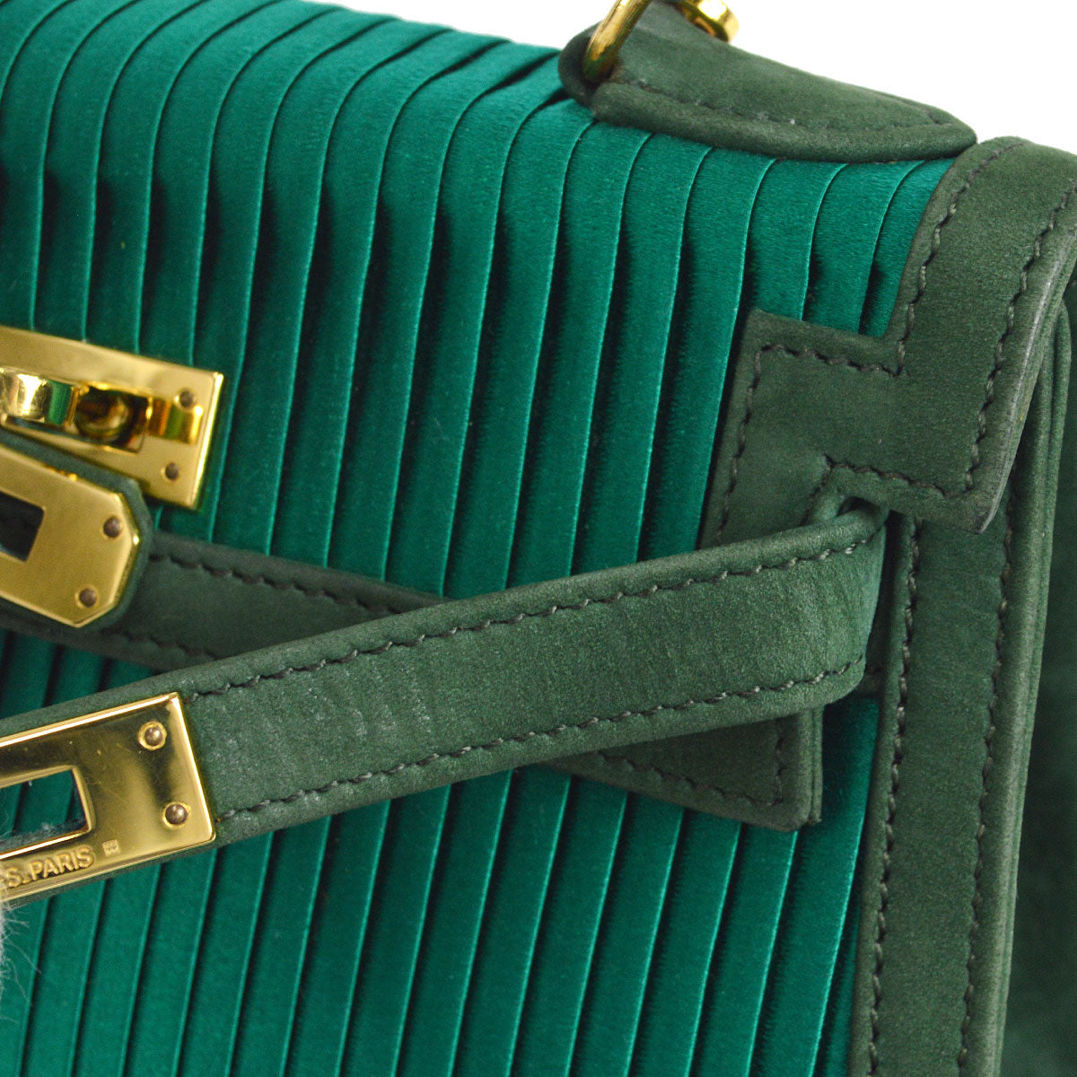 KELLY 20 SELLIER Green Pleated Satin Kilta bags