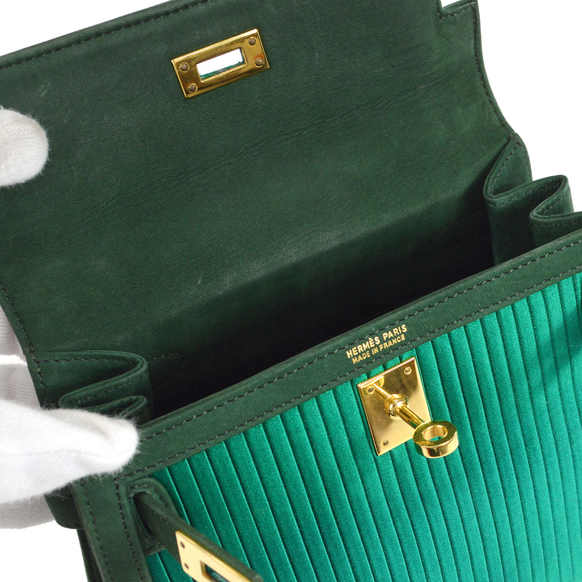 KELLY 20 SELLIER Green Pleated Satin Kilta bags