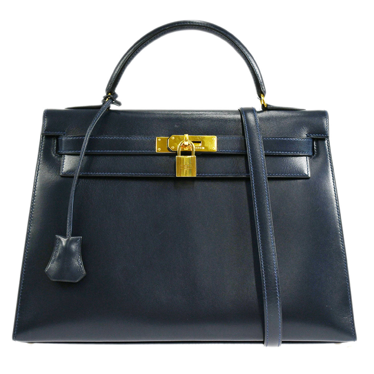 KELLY 32 SELLIER Blue indigo Box Calf Kilta bags