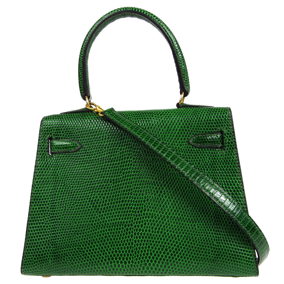 KELLY 20 SELLIER 2way Shoulder Handbag Green Lizard Kilta bags