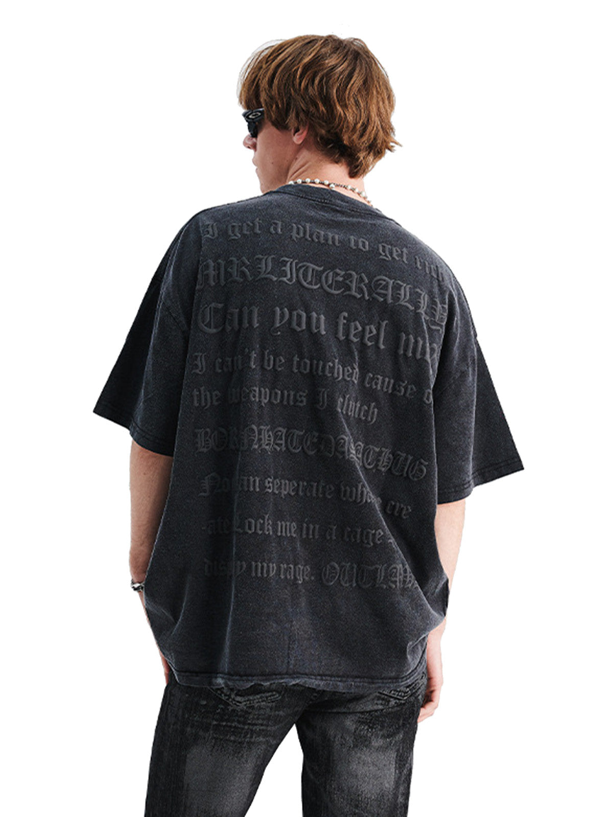 Sneakerhill Washed Letter Print T-shirt